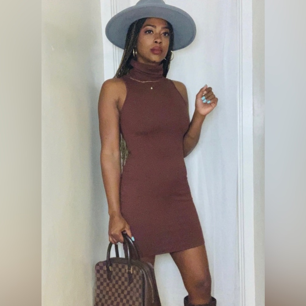 Cute turtle neck Ribbed Dress